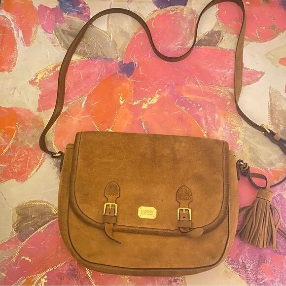 🛍️Lauren Ralph Anaville nutmeg leather suede saddle 💼 bag 🎀Purse - Picture 9 of 14